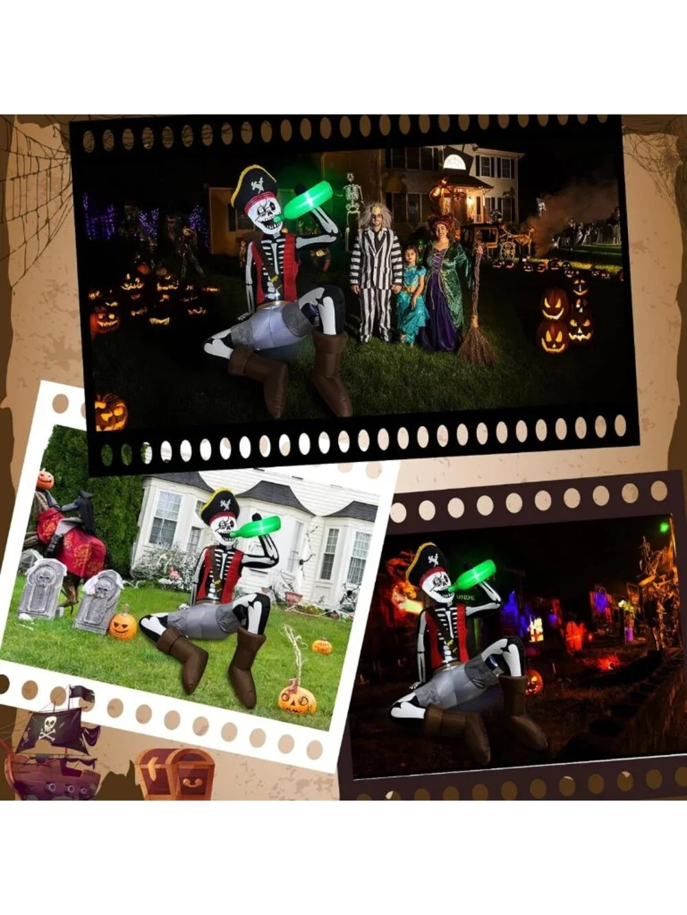 6.5FT Inflatable Pirate Skeleton Halloween Decor with Lights for Outdoor Fun